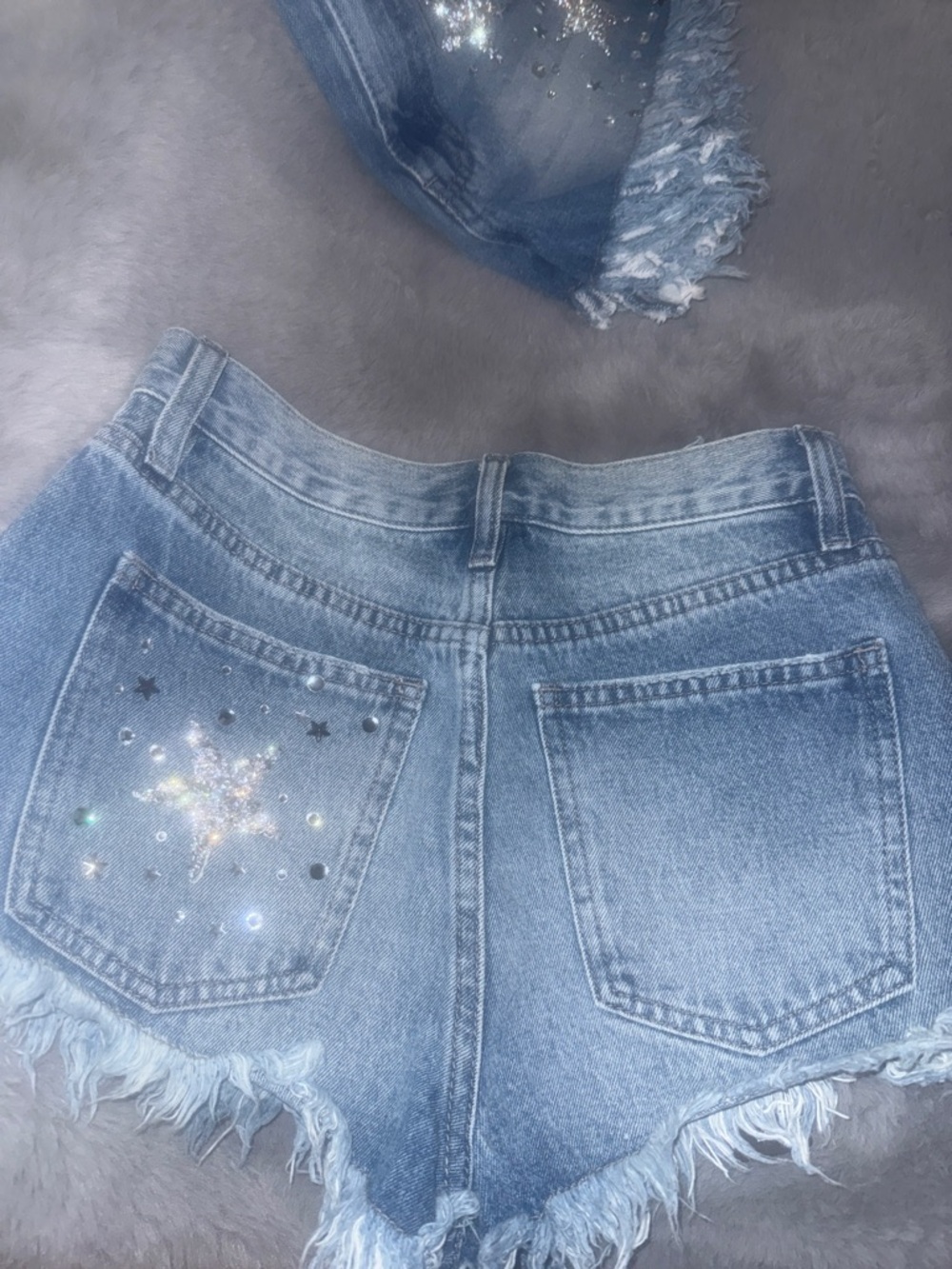 Fashion Nova Light Blue Star-Embellished Denim Shorts - Picture 8 of 9